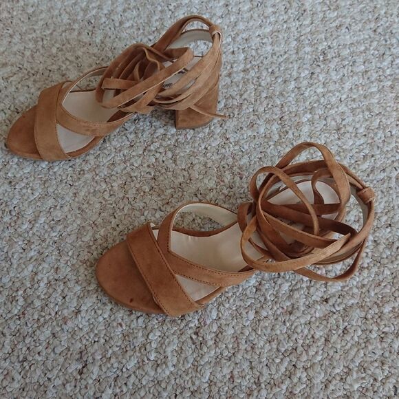 J Peterman brown Sienna Kid Elegant Tan Strappy Sandals size 37 - Picture 2 of 12
